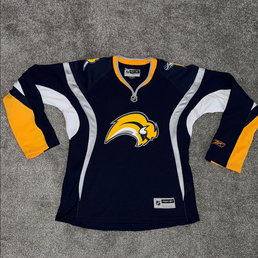 Retro Reebok Kids Buffalo Sabres Blank Blue and Gold Hockey Jersey